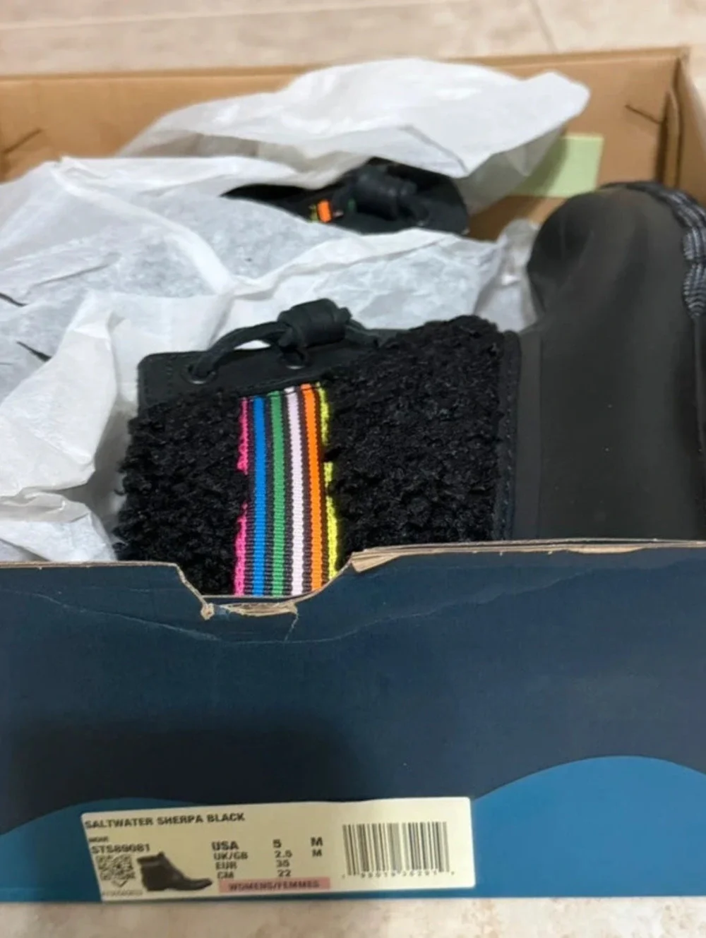 NIB Sperry Saltwater Sherpa Black Duck Boots Size 5 M